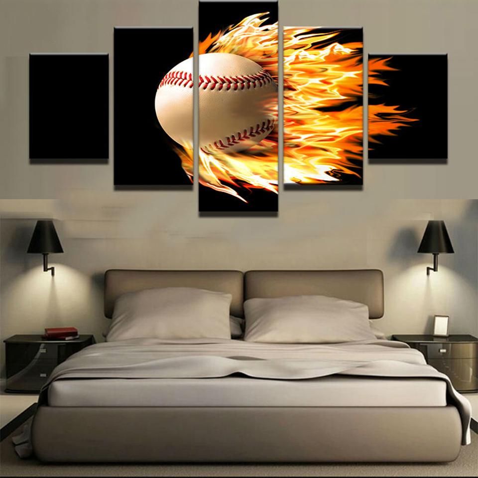Flame Tennis Ball - Sport 5 Panel Canvas Art Wall Decor Flame Tennis Ball - Sport 5 Panel Canvas Art Wall Decor