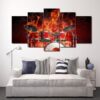 Flaming Skeleton Drummer Skull Drums Fire - Abstract 5 Panel Canvas Art Wall Decor