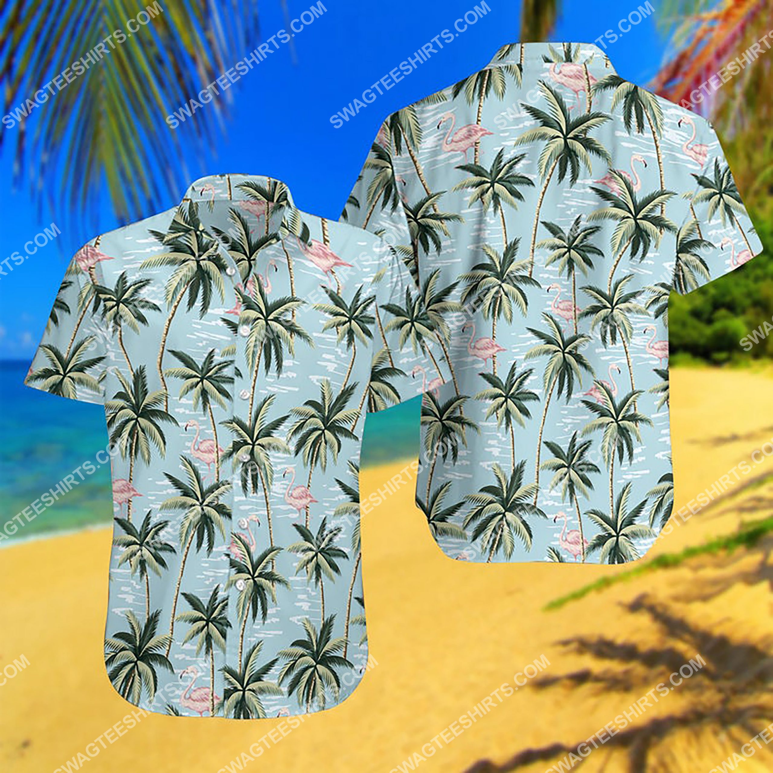 Flamingo And Palm Tree All Over Print Hawaiian Shirt Flamingo And Palm Tree All Over Print Hawaiian Shirt