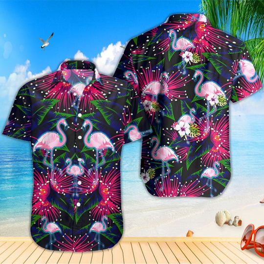 Flamingo Hawaiian Shirt Summer Button Up Flamingo Hawaiian Shirt Summer Button Up
