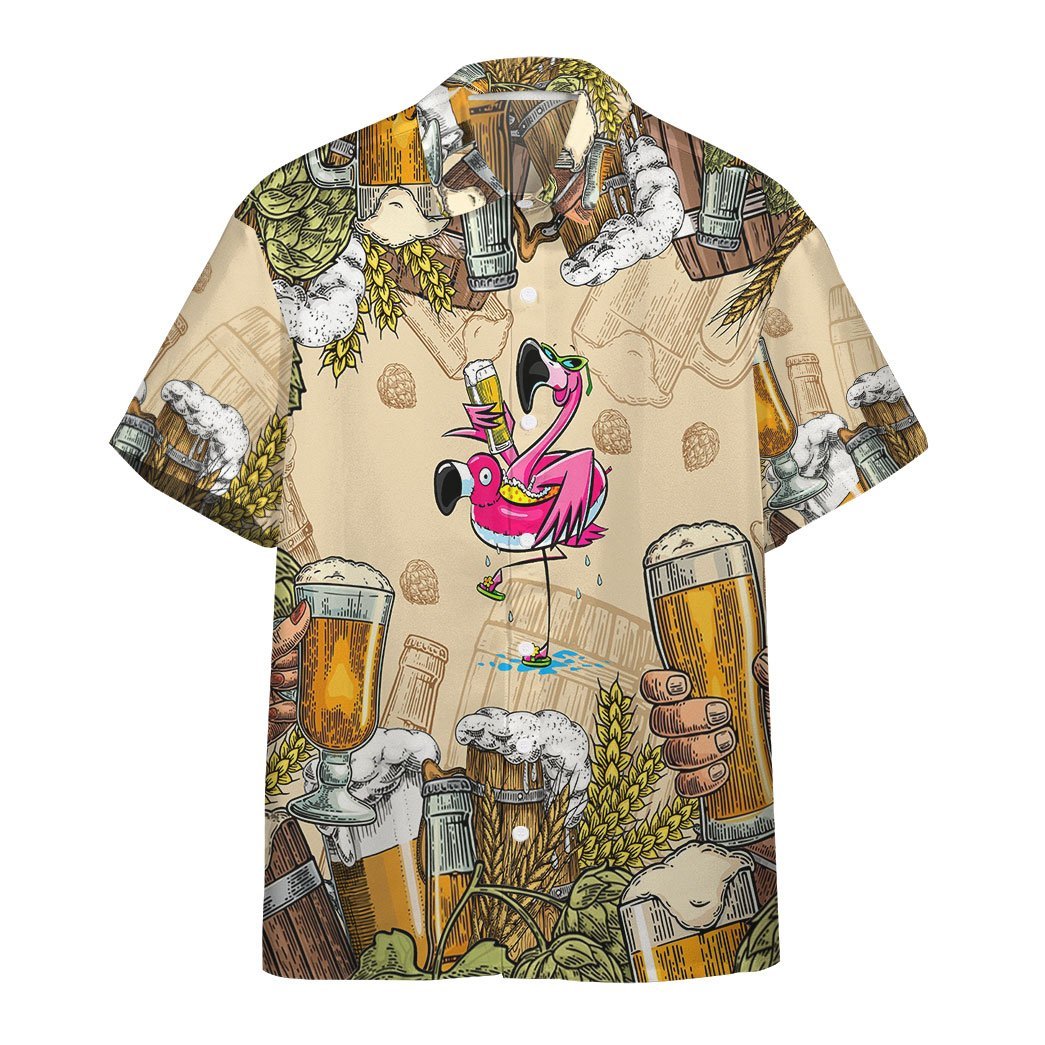 Flamingo Holding Beer Cup Hawaiian Shirt Flamingo Holding Beer Cup Hawaiian Shirt