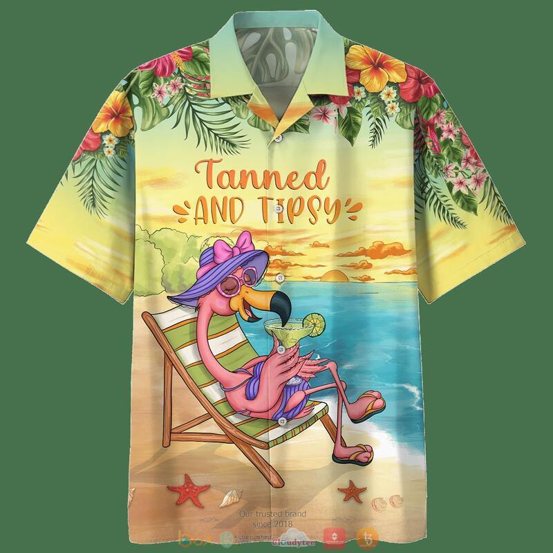 Flamingo Tanned And Tipsy Hawaiian Shirt Flamingo Tanned And Tipsy Hawaiian Shirt
