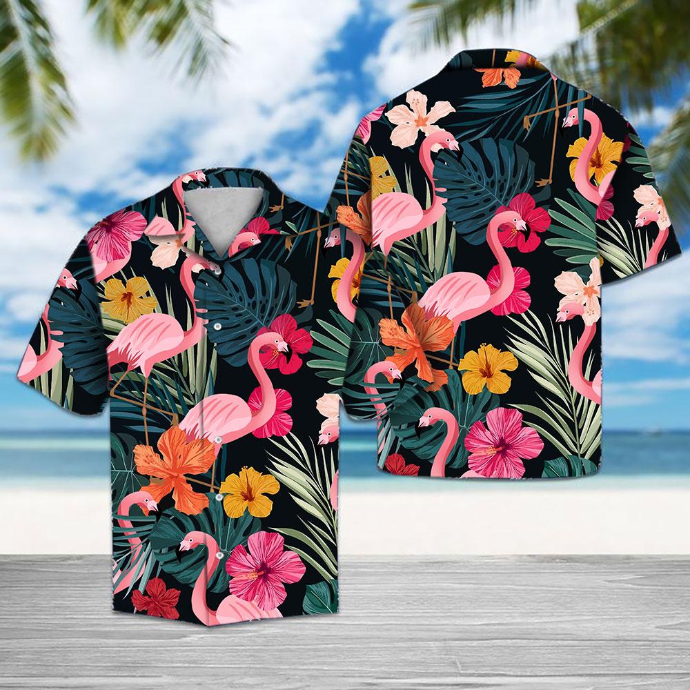 Flamingo Tropical Hawaiian Shirt Summer Button Up Flamingo Tropical Hawaiian Shirt Summer Button Up