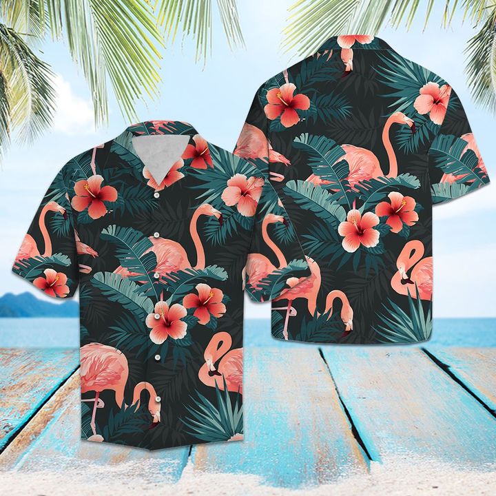 Flamingo Tropical Pattern Hawaiian Shirt Summer Button Up Flamingo Tropical Pattern Hawaiian Shirt Summer Button Up