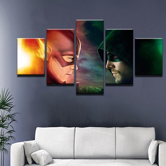 Flash And Arrow - Movie 5 Panel Canvas Art Wall Decor Flash And Arrow - Movie 5 Panel Canvas Art Wall Decor