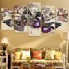 Flower Butterfly Butterflies - Animal 5 Panel Canvas Art Wall Decor