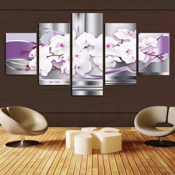 Flower Orchid Floral Large - Nature 5 Panel Canvas Art Wall Decor Flower Orchid Floral Large - Nature 5 Panel Canvas Art Wall Decor