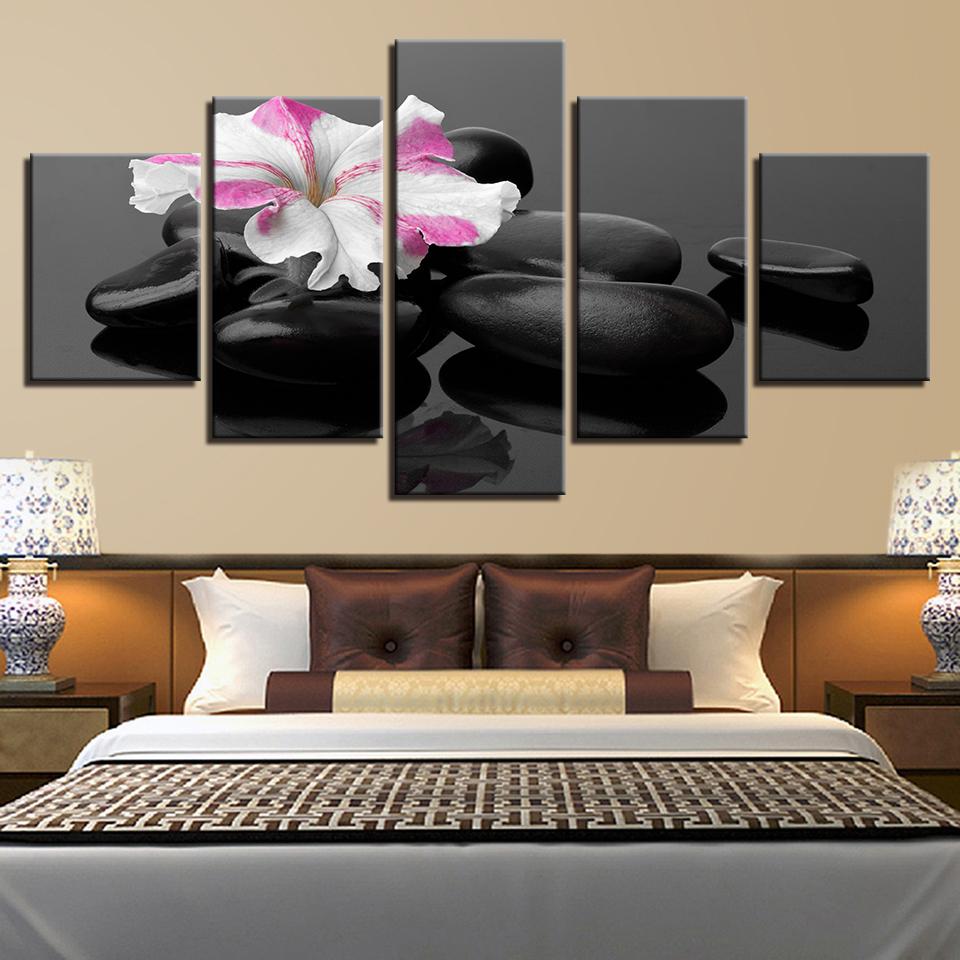Flower & Stones - Nature 5 Panel Canvas Art Wall Decor Flower & Stones - Nature 5 Panel Canvas Art Wall Decor