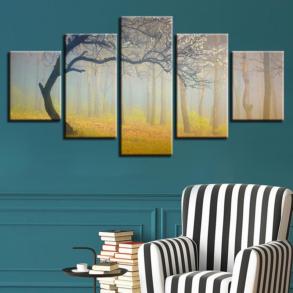 Flower Tree Forest - Nature 5 Panel Canvas Art Wall Decor Flower Tree Forest - Nature 5 Panel Canvas Art Wall Decor