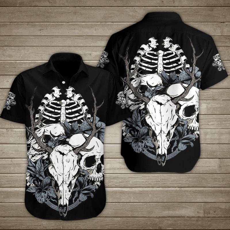 Flower Wild Skull Hawaiian Shirt Summer Button Up Flower Wild Skull Hawaiian Shirt Summer Button Up
