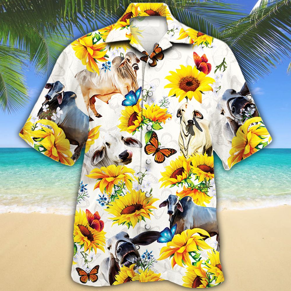 Flowers Brahman Cattle Hawaiian Shirt Flowers Brahman Cattle Hawaiian Shirt