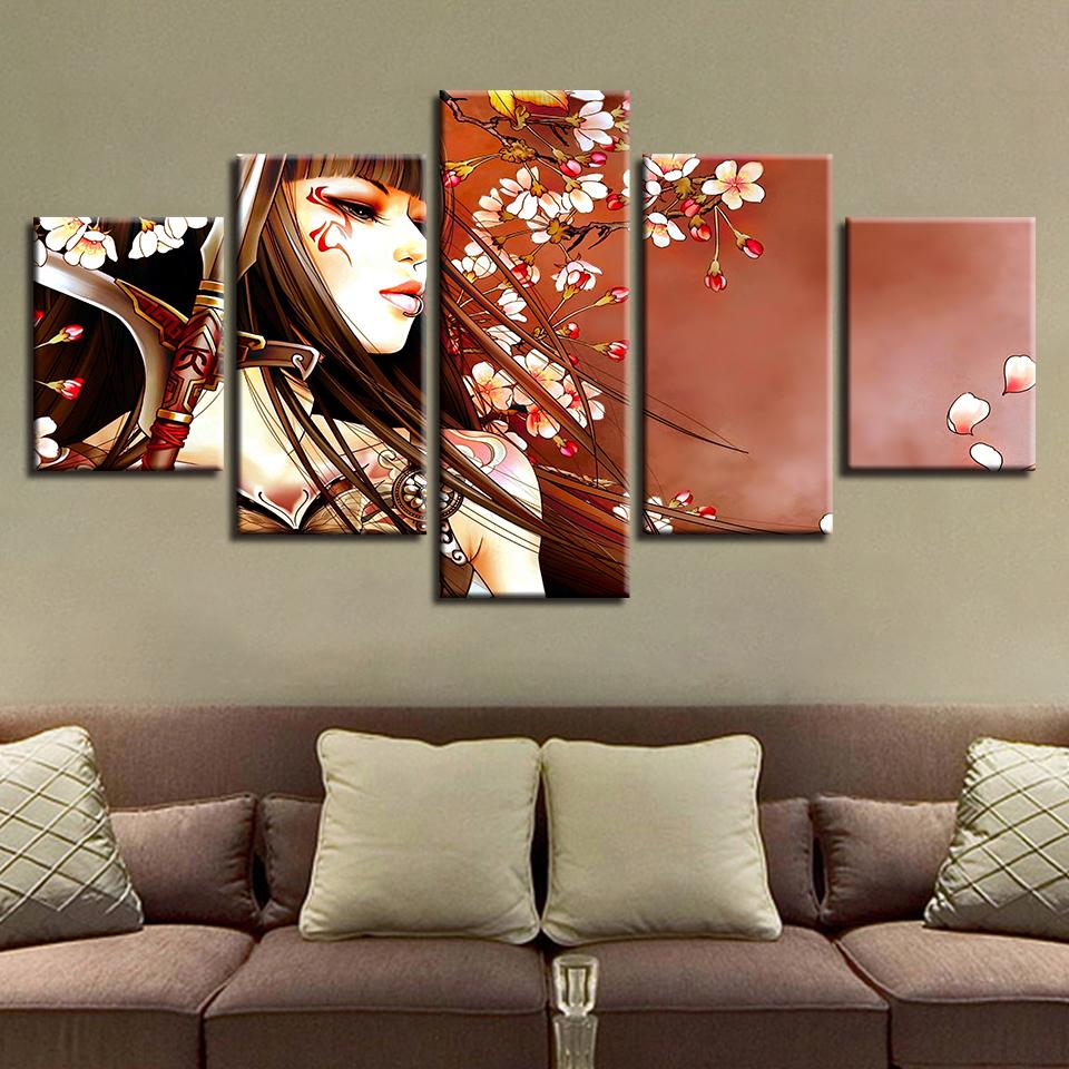 Flowers Girl - Abstract 5 Panel Canvas Art Wall Decor Flowers Girl - Abstract 5 Panel Canvas Art Wall Decor