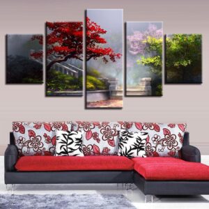 Flowers Grass Trees Garden - Nature 5 Panel Canvas Art Wall Decor