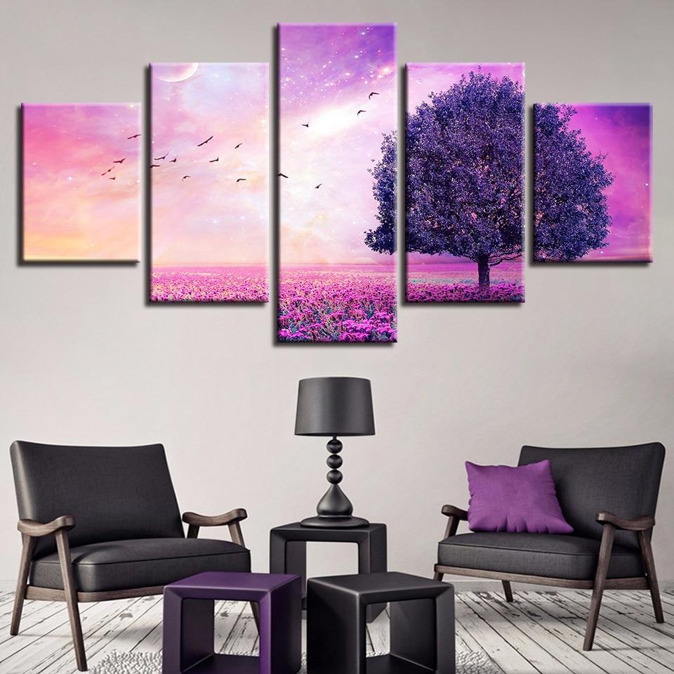 Flowers Trees Bird - Nature 5 Panel Canvas Art Wall Decor Flowers Trees Bird - Nature 5 Panel Canvas Art Wall Decor