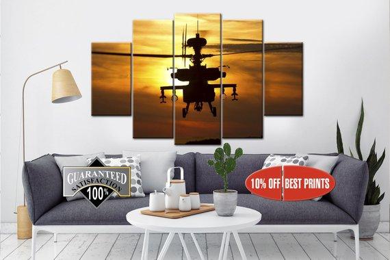 Flying Helicopter - Airplane 5 Panel Canvas Art Wall Decor Flying Helicopter - Airplane 5 Panel Canvas Art Wall Decor