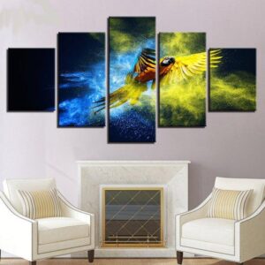Flying Parrot 02 - Animal 5 Panel Canvas Art Wall Decor