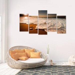 Foamy Beach - Ocean 5 Panel Canvas Art Wall Decor