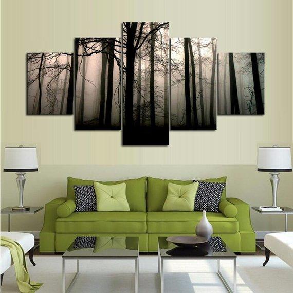 Foggy Forest - Nature 5 Panel Canvas Art Wall Decor Foggy Forest - Nature 5 Panel Canvas Art Wall Decor