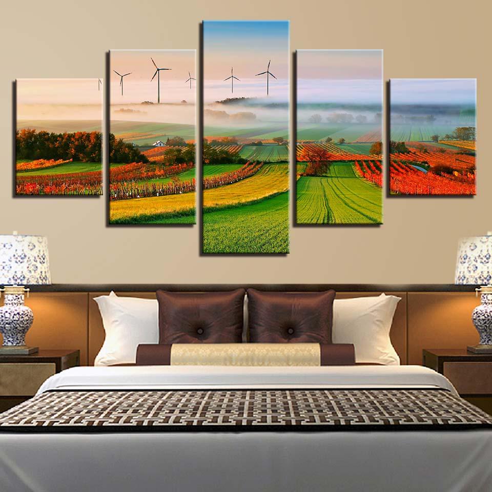 Foggy Morning Hill Bucolic Nature Landscapes - Nature 5 Panel Canvas Art Wall Decor Foggy Morning Hill Bucolic Nature Landscapes - Nature 5 Panel Canvas Art Wall Decor