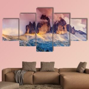 Foggy View Of Dolomites In South Tyrol - Nature 5 Panel Canvas Art Wall Decor