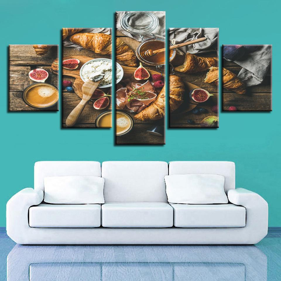 Food Honey And Bread - Kitchen 5 Panel Canvas Art Wall Decor Food Honey And Bread - Kitchen 5 Panel Canvas Art Wall Decor
