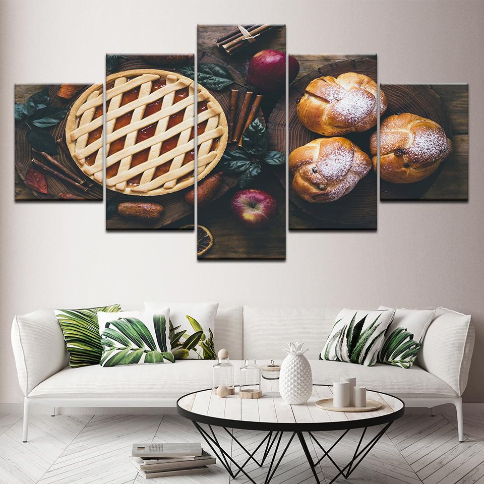 Food Pie And Bread - Kitchen 5 Panel Canvas Art Wall Decor Food Pie And Bread - Kitchen 5 Panel Canvas Art Wall Decor