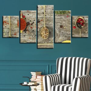 Food Spice Spoon - Kitchen 5 Panel Canvas Art Wall Decor