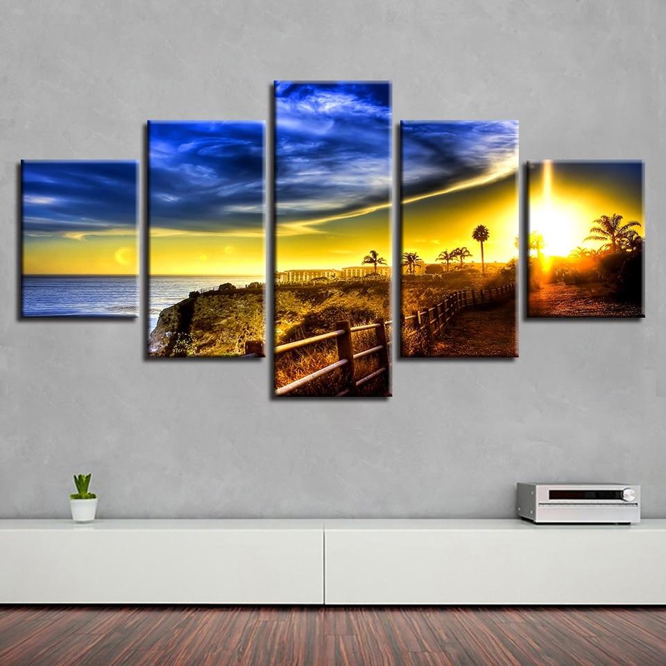 Footpath And Tree Sunset Sunshine - Nature 5 Panel Canvas Art Wall Decor Footpath And Tree Sunset Sunshine - Nature 5 Panel Canvas Art Wall Decor