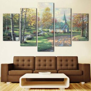 Footpath House Tree - Nature 5 Panel Canvas Art Wall Decor