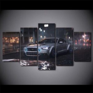 Ford Mustang Car Night Road Race - Automative 5 Panel Canvas Art Wall Decor