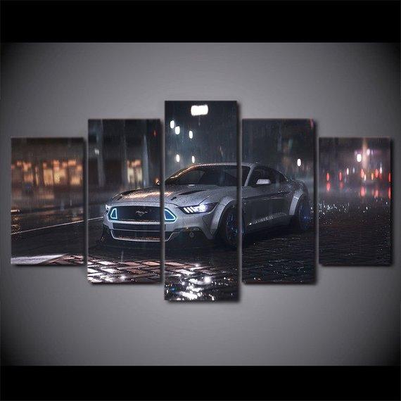 Ford Mustang Car Night Road Race - Automative 5 Panel Canvas Art Wall Decor Ford Mustang Car Night Road Race - Automative 5 Panel Canvas Art Wall Decor