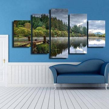 Forest Fishing Dock - Nature 5 Panel Canvas Art Wall Decor Forest Fishing Dock - Nature 5 Panel Canvas Art Wall Decor