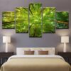 Forest Green Trees Sunshine - Nature 5 Panel Canvas Art Wall Decor
