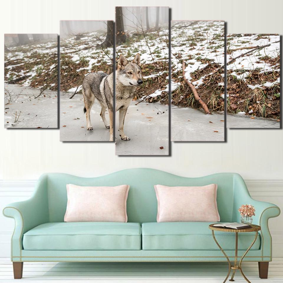 Forest Grey Wolf - Animal 5 Panel Canvas Art Wall Decor Forest Grey Wolf - Animal 5 Panel Canvas Art Wall Decor