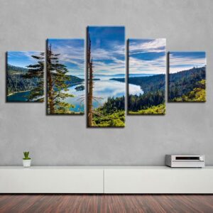 Forest Lake Blue - Nature 5 Panel Canvas Art Wall Decor