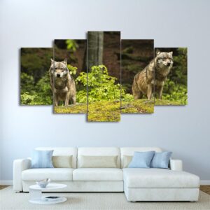 Forest Nature Wolves - Animal 5 Panel Canvas Art Wall Decor