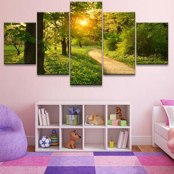 Forest Path Way Trees Landscape - Nature 5 Panel Canvas Art Wall Decor Forest Path Way Trees Landscape - Nature 5 Panel Canvas Art Wall Decor