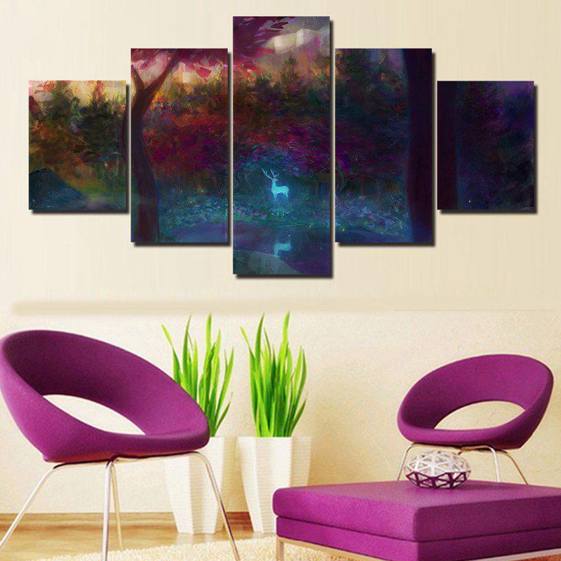 Forest Stream Glow Deer - Abstract Animal 5 Panel Canvas Art Wall Decor Forest Stream Glow Deer - Abstract Animal 5 Panel Canvas Art Wall Decor