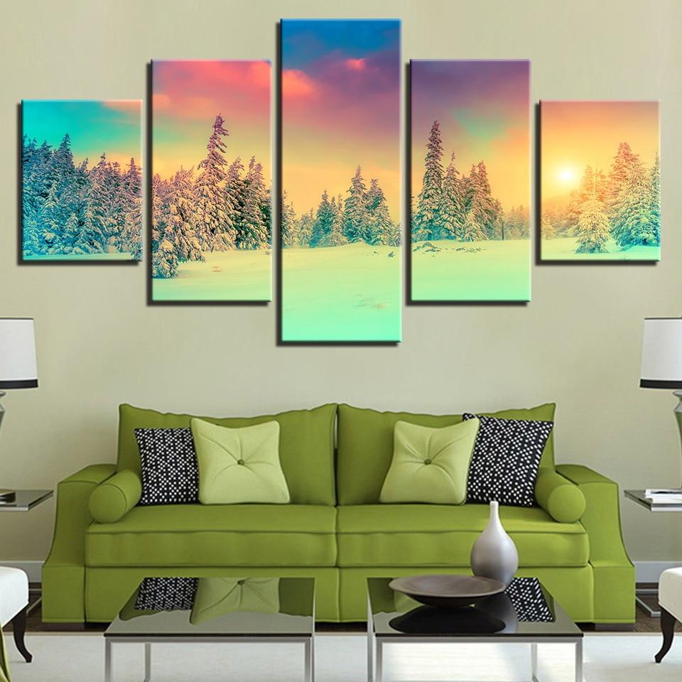 Forest Sunset Sunshine - Nature 5 Panel Canvas Art Wall Decor Forest Sunset Sunshine - Nature 5 Panel Canvas Art Wall Decor