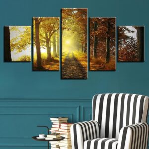 Forest Trail Sunshine - Nature 5 Panel Canvas Art Wall Decor