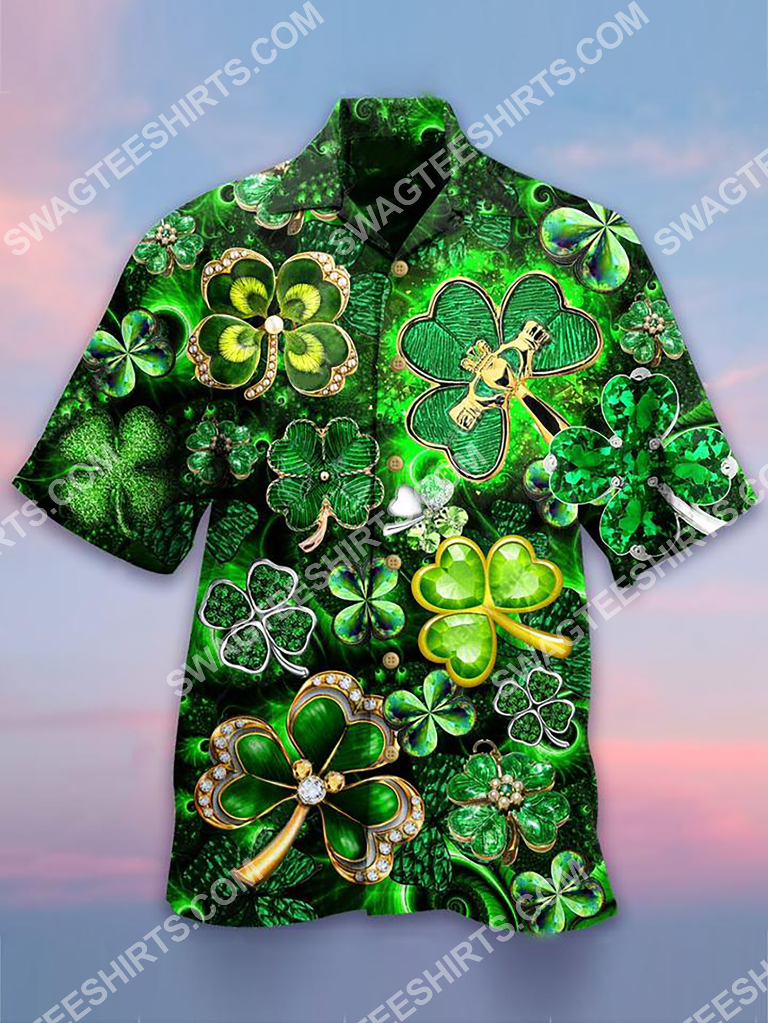 Four-Leaf Clover Saint Patrick’S Day All Over Printing Hawaiian Shirt Four-Leaf Clover Saint Patrick’S Day All Over Printing Hawaiian Shirt