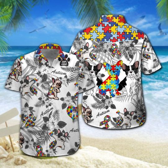 French Bulldog Autism Hawaiian Shirt Summer Button Up French Bulldog Autism Hawaiian Shirt Summer Button Up