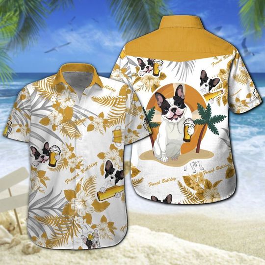 French Bulldog Beer Hawaiian Shirt Summer Button Up French Bulldog Beer Hawaiian Shirt Summer Button Up