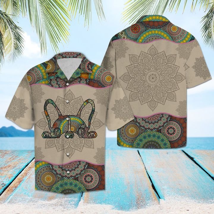French Bulldog Mandala Hawaiian Shirt Summer Button Up French Bulldog Mandala Hawaiian Shirt Summer Button Up