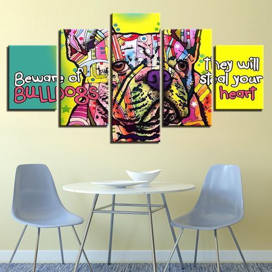 French Bulldogs Steal Your Heart - Abstract5 Panel Canvas Art Wall Decor French Bulldogs Steal Your Heart - Abstract5 Panel Canvas Art Wall Decor