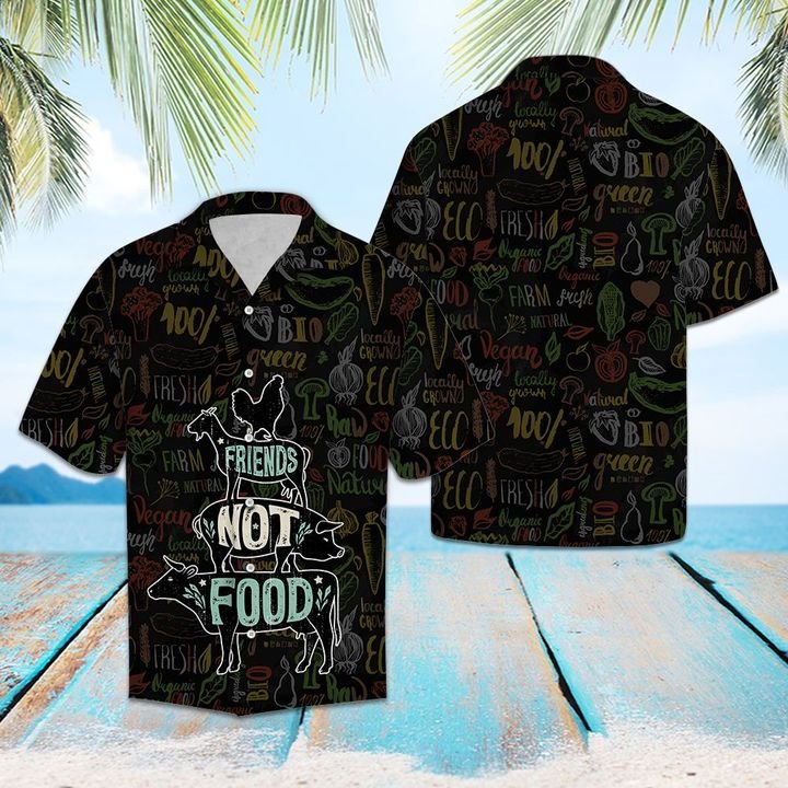 Friends Not Food Vegan Hawaiian Shirt Summer Button Up Friends Not Food Vegan Hawaiian Shirt Summer Button Up