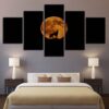 Full Moon Night Animal Wolf Howl - Nature 5 Panel Canvas Art Wall Decor
