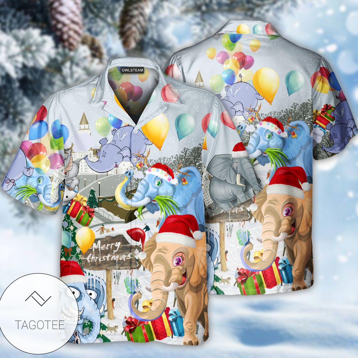 Funny Elephants Having Fun On Christmas Day Hawaiian Shirt- Tagotee Funny Elephants Having Fun On Christmas Day Hawaiian Shirt- Tagotee