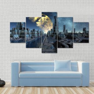 Futuristic Alien City Base - Nature 5 Panel Canvas Art Wall Decor
