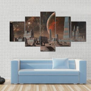 Futuristic Alien City - Nature 5 Panel Canvas Art Wall Decor